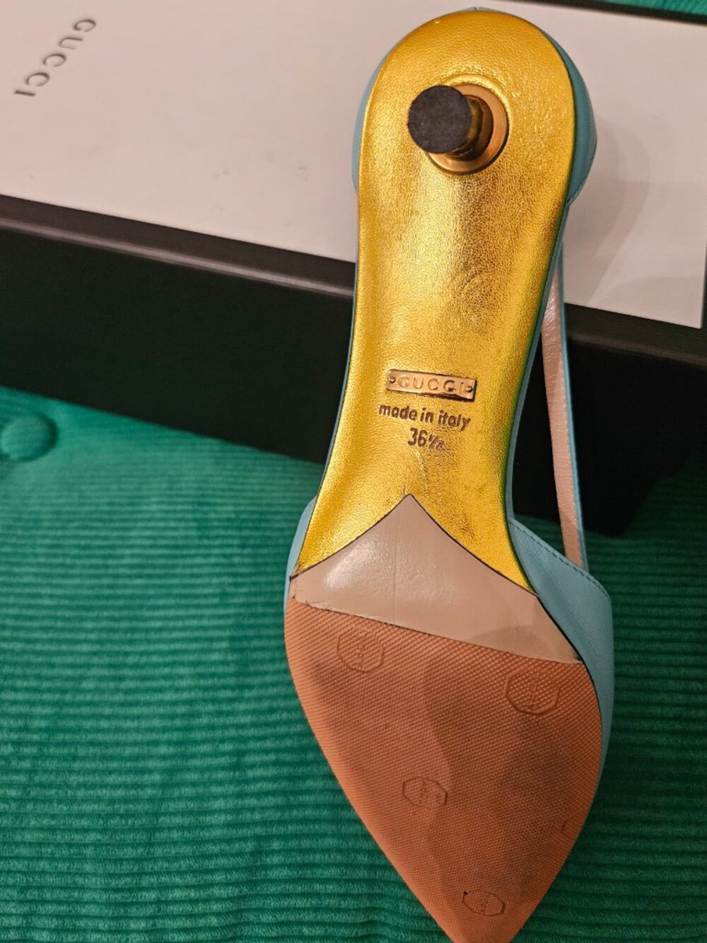 Authentic Gucci Cherry Bamboo Heel Pumps Light Blue Size 36.5 EU With Box - Picture 8 of 9